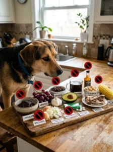 Human foods that are dangerous or toxic to dogs.