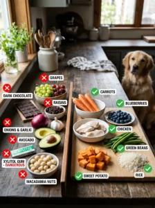 Unsafe ingredients to avoid in homemade dog food.