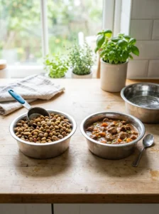 Comparison of wet and dry dog food.