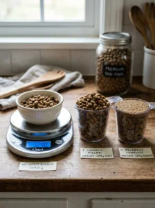 Kitchen scale provides more accurate dog food measurements.