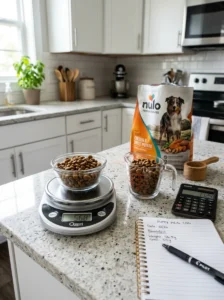Calculating the correct dog food portion size.