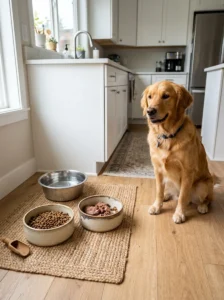 Feeding wet and dry dog food at different meals.