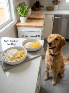 Soft fully cooked rice and pasta prepared for a dog's digestive comfort.