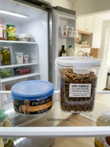 Proper storage of wet and dry dog food.