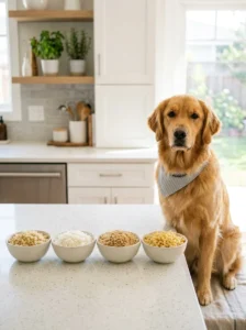 Quinoa, rice and pasta compared as carbohydrate options for dogs.