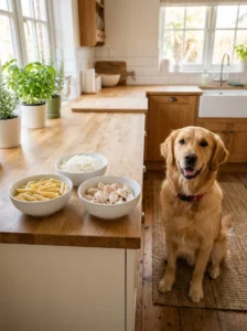 Plain pasta compared with rice as a bland diet option for dogs.