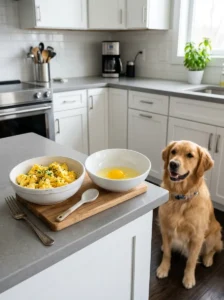 Comparison of cooked and raw eggs for dogs.
