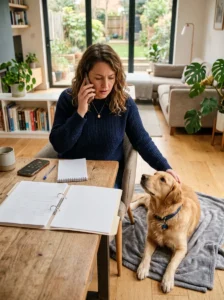 Dog owner contacting a veterinarian about possible dental problems.