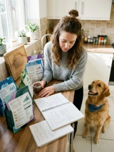 Regularly reviewing dog food labels as a dog's needs change.