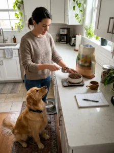 Adjusting food portions after switching from puppy to adult food.