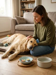 Monitoring a dog for digestive upset after eating new fruit.