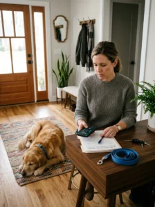 Dog owner preparing for urgent veterinary care when pain becomes severe.