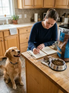 Recording a dog's food transition and digestive response.