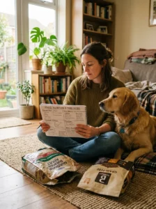 Dog owner reconsidering a grain-free diet after researching the evidence.
