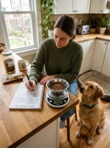 Tracking dog food portions over time.