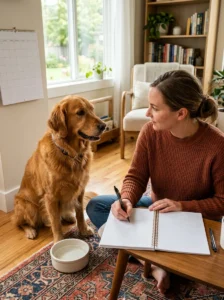 Owner monitoring a dog's diarrhea pattern, energy and hydration.