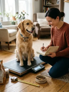 Tracking a dog's weight during a weight management plan.