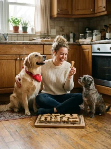 Homemade treat making as a bonding activity with dogs.