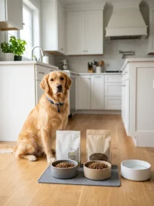 Dog experiencing digestive sensitivity during a sudden food change.