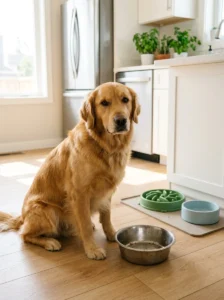 Dog eating too quickly as a common cause of occasional vomiting.