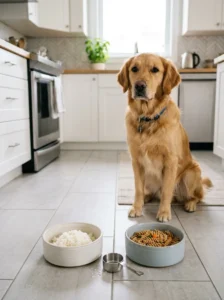Measured portions of rice and pasta for dogs.