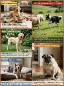 Factors that influence how much food a dog needs.