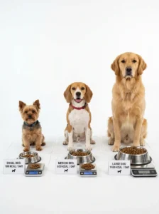 Daily calorie guidelines for dogs by weight.