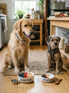 Different fruit portions for dogs of different sizes.