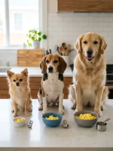 Appropriate egg portions for dogs of different sizes.