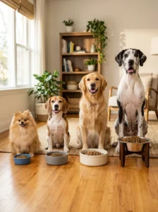 Different dog sizes have different puppy-to-adult food transition timelines.