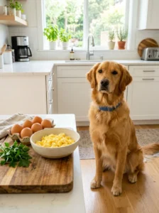 Cooked eggs as a nutritious addition to a dog's diet.