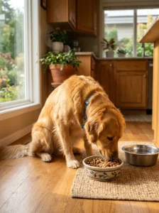 Healthy dog showing a smooth and successful food transition.