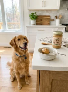 Plain peanut butter can be given to dogs in moderation.