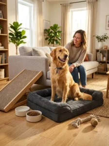 Long-term management setup for a dog with hip dysplasia.