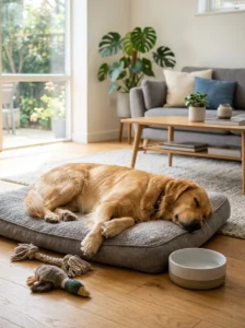 Adult Golden Retriever taking a peaceful daytime nap.