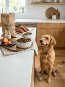 Dog food with characteristics suited to sensitive stomachs.