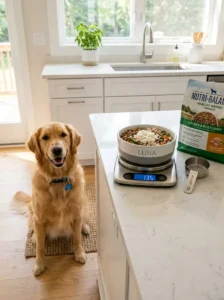 Measured carbohydrate portion for a dog's weight management.