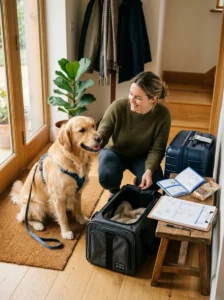 Preparing vaccination records before traveling or boarding a dog.