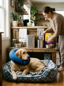 Managing food changes around a puppy's spay or neuter recovery.
