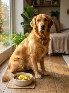 Golden Retriever with a healthy coat after a balanced diet.