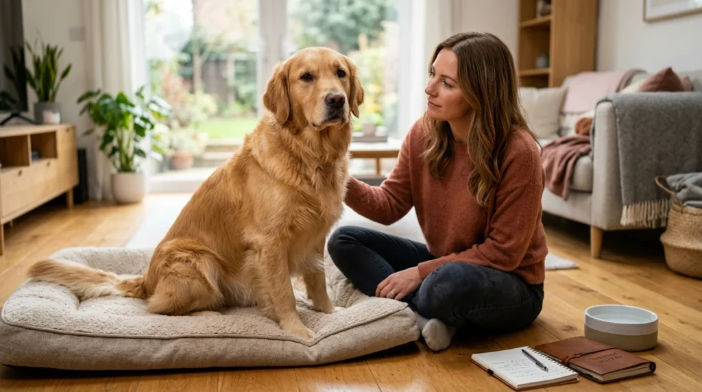Golden Retriever being observed for subtle signs of pain.