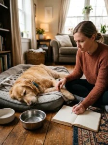 Owner monitoring a dog for unusual changes in sleep and behavior.