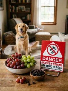 Grapes and raisins are toxic to dogs.