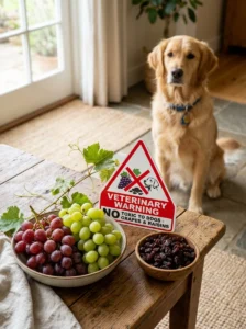 Grapes and raisins can cause kidney failure in dogs.