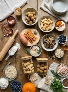 Quick reference of five homemade dog treat recipes.