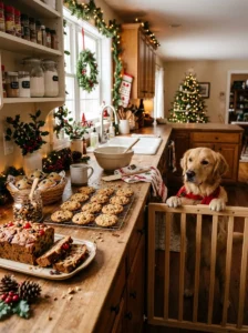 Holiday foods containing raisins kept away from dogs.