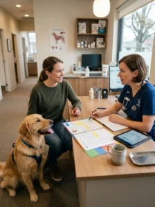 Veterinarian answering common questions about dog vaccinations.