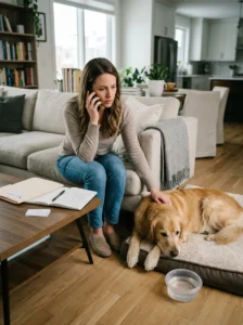 Dog owner recognizing warning signs that require veterinary attention.