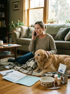 Dog owner contacting a veterinarian when diarrhea becomes concerning.