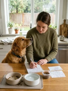 Monitoring digestive changes after switching to wet dog food.